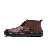 baratos Botas para Homem-botins masculinos de couro sintético marrom com costura artesanal, tira e fivela para um estilo casual e ao ar livre