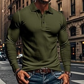 preiswerte Klassisches Poloshirt für Herren-Herren Golfshirt Golf Poloshirts Lässig Arbeit Revers Langarm Basic Modern Einfach Knöpfe Frühling &amp; Herbst Normale Passform Weiß Golfshirt