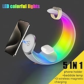 お買い得  スマートライト-LEDスマートライト 磁気5-in-1ワイヤレス充電器 タッチウェイクアップ機能付きムーンライトランプ ヘッドフォン、携帯電話、スマートウォッチのワイヤレス充電をサポート