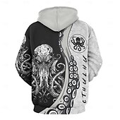 levne Halloween mikiny a svetry-Pánské Grafika Gotický horor Chobotnice Kapuce Kapucky Mikina Módní Denní Dlouhý rukáv Kapuce Dovolená Streetwear Černošedá Potisk Fleece Zima Jaro &amp; podzim Návrhář