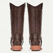 abordables Cowboy y botas occidentales-Botas de motociclista estilo western de piel sintética marrón para hombre: estilo clásico con detalle de arnés para uso ecuestre y casual