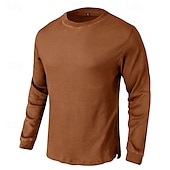preiswerte T-Shirt mit Waffelstrick-Herren Waffelhemd T Shirt T-Shirt Langarmshirt Langarm Rundhalsausschnitt Frühling &amp; Herbst Einfach Mode Designer Basic Urlaub Straße Ausgehen Schwarz Weiß Blau Top T-Shirt für Herren