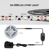 abordables Luces de tira de enchufe-Kit de luz LED para espejo de tocador, 2-5 metros, flexible, sin cortes, para tocador, espejo de tocador, vestidor, kit de tira flexible regulable con regulador de intensidad y fuente de alimentación,