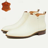 cheap Premium Leather Boots-Men&#039;s Premium Cowhide White Chelsea Boots – Minimalist Design, Business Casual Leather Ankle Boots
