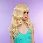 levne Syntetické trendy paruky-Syntetické paruky Uniformy Kariéra kostýmy Princeznovské Kudrny Curly Weave Střední část Vrstvený střih na stroji Paruka 20&quot; Světle blonďatá Umělé vlasy Dámské cosplay Párty Módní Blonďatá