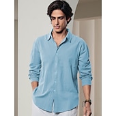 cheap Luxury Linen Shirts-10% Linen Button-Down Men&#039;s Shirt Linen Shirt White Pink Navy Blue Long Sleeve Solid Color Collar Spring &amp; Summer Casual Daily Clothing Apparel