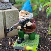 お買い得  彫像-樹脂製ノーム彫刻 - 軍隊の庭の小人、立っている、しゃがんでいる、横になっている戦闘部隊、屋外の庭の樹脂工芸品の装飾