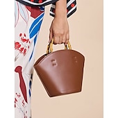 baratos Malas com Alça-Mulheres Bolsa de Mão Bolsa em formato de leque Couro PU Escritório Diário Feriado Alça metálica Grande Capacidade Durável Transporte múltiplo Côr Sólida Preto Marron Café