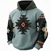 billige Vintage etniske hettegensere-Herre Aztec Bandanatrykk Hattetrøje Hettegensere Genser Hattetrøje Langermet Hettegenser Med hette Bohem 3D-utskrift Feriereise Gateklær Blå Grønn Lomme 3D-utskrift Høst Vinter Designer