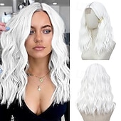 abordables Perruques Synthétiques Sans Bonnet-perruques mi-longues pour femmes, perruque ondulée en cheveux synthétiques avec mèches améliorées, perruque en cheveux naturels pour une utilisation quotidienne de fête/Halloween