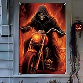 levne halloweenské nástěnné tapisérie-dekorace na halloweenská okna, látková lebka z ohně plakát na halloweenskou záclonu na okenní dveře dekorace pro strašidelný dům, strašidelné nálepky na halloweenská okna vnitřní venkovní