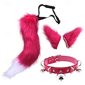 abordables Accesorios para el peinado del cabello-3 pinzas para el pelo de peluche con forma de orejas de gato y cola de lobo, pinzas para el pelo de piel sintética para adultos y niños, accesorios de carnaval
