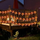 ieftine Halloween în aer liber-Ghirlandă artificială cu frunze de arțar cu energie solară 6,5 m 30 led-uri de Ziua Recunoștinței Halloween frunze de toamnă decorare în aer liber grădină interioară terasă șemineu pentru iluminat