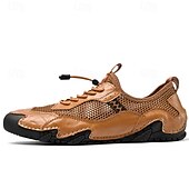 economico Sneakers da uomo-scarpe da esterno da uomo in pelle marrone e rete con suola robusta: traspiranti e comode per l&#039;escursionismo e l&#039;abbigliamento casual