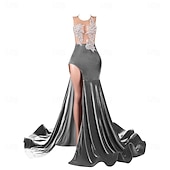 cheap Weddings &amp; Events-Mermaid Evening Gown Elegant Dress Evening Party Engagement Court Train Sleeveless Jewel Neck Velvet with Appliques