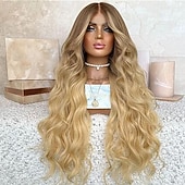 economico Parrucche lace front capelli veri-Capelli umani di Remy 13x4 Pizzo Frontale Parrucca Parte di mezzo Brasiliano Ondulato Onda sciolta Biondo Multicolore Parrucca 130% 150% Densità dei capelli con i capelli del bambino Capelli