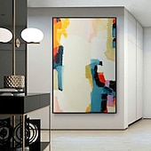 cheap Abstract Paintings-Handmade Oil Painting Canvas Wall Art Decoration Abstract Color Block for Home Decor Rolled Frameless Unstretched Painting