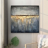 preiswerte Stillleben-Gemälde-großes handgemaltes 3D-Ölgemälde auf goldblauer Leinwand, handgefertigtes abstraktes Gemälde, handgefertigtes Wandkunstgemälde, leichtes Luxus-Ölgemälde für die Wanddekoration im Wohnzimmer und