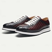 cheap Premium Leather Sneakers-Men&#039;s Quilted Cowhide Leather Lace-Up Sneakers with Red and Black Gradient Design - Stylish Casual Shoes for Everyday Wear