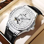 economico Orologi meccanici-Orologio meccanico BINBOND da uomo Orologio da polso automatico creativo di moda business con calendario luminoso impermeabile in acciaio e pelle