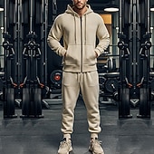 economico Tute basic-Per uomo Felpa con cappuccio Tuta Da Ginnastica Felpa con cappuccio a zip intera Tuta da ginnastica Nero Blu marino Cachi Grigio Con cappuccio Liscio Tasche A cordoncino 2 pezzi Sportivo Giornaliero