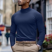 billige genser for menn-Herre Turtleneck genser Pullover genser Riflet Strikke Helfarge Mock Neck Elegant Årgang Formell Hjem Klær Biskop Høst Vinter Svart Hvit M L XL
