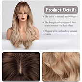 economico Parrucche trendy sintetiche-parrucche lunghe per donne parrucca riccia ondulata con frangia parrucche sintetiche per uso quotidiano cosplay