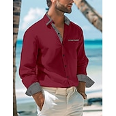 preiswerte Herrenhemd zum Knöpfen-Herren Hemd Oberhemd Knopfhemd Lässiges Hemd Weiß Rote Grau Langarm Glatt Kragen Täglich Urlaub Bekleidung Baumwolle Baumwollmischung Modisch Smart Casual