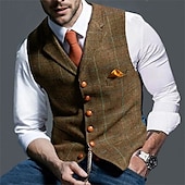 cheap Men&#039;s Vest-Men&#039;s Vest Waistcoat Daily Wear Going out Vintage Fashion Spring &amp;  Fall Buttons Polyester Comfortable Plain Single Breasted V Neck Regular Fit Deep Green Navy Dark Gray Light Grey Vest