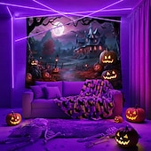 お買い得  ハロウィン壁タペストリー-ハロウィーンの飾り、ブラックライトタペストリー、光るパーティー、不気味な邸宅、城、紫外線反応、暗闇で光る、サイケデリックでトリッピーな霧の吊り下げタペストリー、リビングルーム、寝室用の壁アート壁画