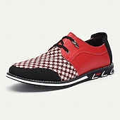 abordables Chaussures sans lacets &amp; mocassins-Baskets en similicuir à motif pied-de-poule rouge et noir pour hommes avec design à lacets et semelle coussinée - chaussures décontractées tendance pour un usage quotidien