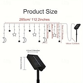 abordables Lumières de cordes solaires-Rideau lumineux en forme d&#039;étoile et de lune avec télécommande, 3,5 m, 138 LED, 8 modes, pour mariage, fête de Noël, extérieur, étanche, pour tente, chambre à coucher, salon, balcon, fenêtre,