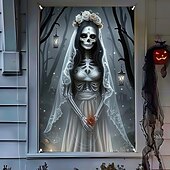 cheap Halloween Wall Tapestries-Halloween Window Cover Decorations, Fabric Ghost Bride Creepy Halloween Curtain Horror Movie Poster Window Door Covering Decor for Haunted House, Scary Halloween Window Clings Decals Indoor Outdoor