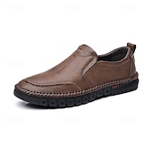 preiswerte Slipper Schuhe-Herren Loafer &amp; Slip On Komfort Schuhe Handnähen Brautkleider schlicht Outdoor Täglich Mikrofaser Atmungsaktiv Halbschuhe Schwarz Braun Frühling