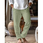 cheap Home-Men&#039;s Linen Pants Trousers Beach Pants Pocket Drawstring Plain Comfort Breathable Home Daily Stylish Classic Style Black White Micro-elastic