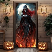 billige Halloween dørdeksler-halloween dørdekorasjoner halloween dørdeksler ansikt død dør tapet dør gardin dekorasjon bakteppe dør banner for inngangsdør gårdshus ferie fest innendørs utendørs dekor forsyninger