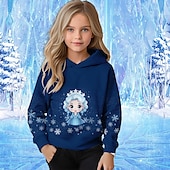abordables Dessins animés 3D de fille-Fille 3D Graphic Bande dessinée Motif de flocon de neige Pull à Capuche de Noël Sweat à capuche manche longue Automne Hiver Mode Adorable basique Enfants 4-12 ans Capuche Extérieur Casual du quotidien