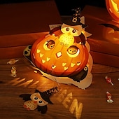 economico Luci di Halloween-decorazioni lanterna zucca di Halloween - luce notturna fai da te, oggetti di scena fatti a mano, lanterna portatile per bambini per giochi in costume, allestimento per atmosfera festosa