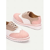 billige Vintagesko for kvinner-Dame Flate sko Retro Bullock Sko Kontor Arbeid Daglig Paisly Fargeblokk Snøring Plattform Rund Tå Årgang PU Snøring Svart / Hvit Brun Rosa og Hvit