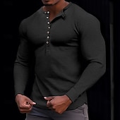 tanie Casualowa koszulka Henley-100% bawełniana męska koszulka henley koszulka z długim rękawem koszula z długim rękawem jednolity kolor modny codzienny guziki henley outdoor casual lato ciemnobrązowy wojskowa zieleń ciemnoszary henley t-shirt