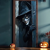 billige Halloween dørdeksler-halloween dørdekorasjoner halloween dørdeksler hekser dør billedvev dør gardin dekorasjon bakteppe dør banner for inngangsdør gårdshus ferie fest innendørs utendørs dekor forsyninger