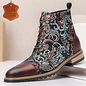 economico Stivali in pelle di alta qualità-stivali oxford floreali in pelle di prima qualità da uomo – design paisley vintage, stivaletti allacciati alla caviglia in stile bohémien, perfetti per uscite casual e occasioni formali