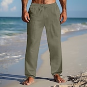 baratos Feriado-Homens Calças de linho Calças Calça verão Calças de praia Com Cordão Cintura elástica 2 em 1 Tecido Conforto Respirável Comprimento total Casual Diário Feriado Férias Moda Branco Azul