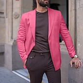 abordables Blazers pour hommes-Homme blazer Entreprise Soirée Cocktail Fête de Mariage Mode Décontractées Printemps &amp; Automne Polyester Couleur unie Bouton Poche Confortable Boutonnage Simple veste Rose Claire Jaune Rose Claire