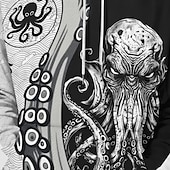 levne Halloween mikiny a svetry-Pánské Grafika Gotický horor Chobotnice Kapuce Kapucky Mikina Módní Denní Dlouhý rukáv Kapuce Dovolená Streetwear Černošedá Potisk Fleece Zima Jaro &amp; podzim Návrhář