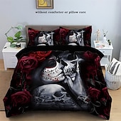 cheap Duvet Cover Sets-Gothic Cool Skull Floral Print 3-Piece Duvet Cover Set Bedding Set - Unique and Artistic Design - Includes Duvet Cover and Pillowcases - Soft and Durable Fabric - Perfect for Adding an Edgy Touch to Your Bedroom Decor