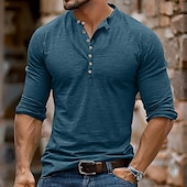 olcso Alkalmi Henley póló-Férfi Henley ing Tee Top Hosszú ujjú ing Hosszú ujj Tömör szín Divat Napi Gombok Henley Szabadtéri Hétköznapi Nyár Sötétbarna Stétszürke Sötétvörös Henley póló