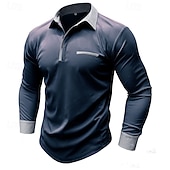 Men's Golf Shirt Golf Polo Work Casual Lapel Long Sleeve Basic Modern Color Block Patchwork Button Spring & Fall Regular Fit Wine Black White Royal Blue Sky Blue Light Grey Golf Shirt 23