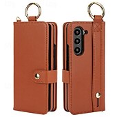 tanie Etui do telefonów Samsung-telefon Kılıf Na Samsung Galaxy Złóż 6 Z Fold 5 Z Fold 4 Z Fold 3 Osłona tylna Z podpórką z paskiem na nadgarstek Gniazdo karty Retro TPU Skóra PU