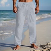 baratos Feriado-Homens Calças de linho Calças Calça verão Calças de praia Com Cordão Cintura elástica 2 em 1 Tecido Conforto Respirável Comprimento total Casual Diário Feriado Férias Moda Branco Azul